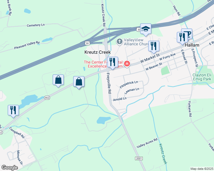 map of restaurants, bars, coffee shops, grocery stores, and more near 120 Freysville Road in York