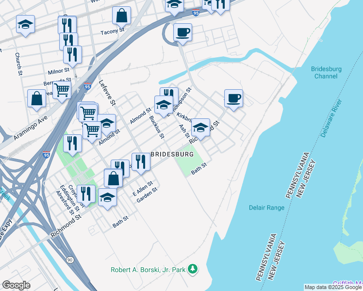 map of restaurants, bars, coffee shops, grocery stores, and more near 4626 Richmond Street in Philadelphia