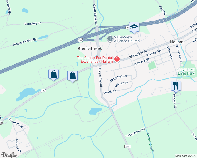 map of restaurants, bars, coffee shops, grocery stores, and more near 120 Freysville Road in York
