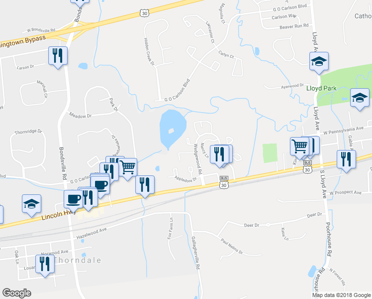 map of restaurants, bars, coffee shops, grocery stores, and more near 209 Westbury Court in Downingtown