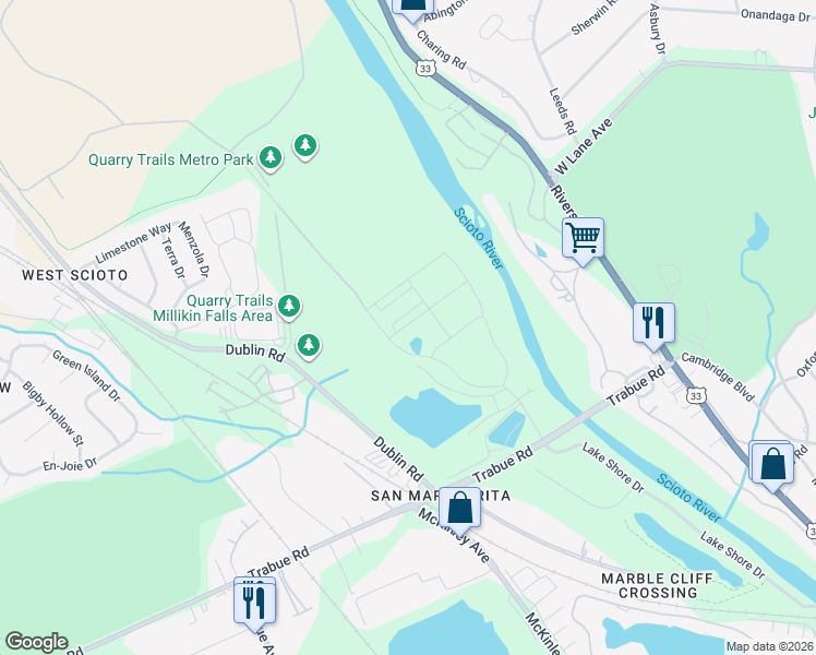map of restaurants, bars, coffee shops, grocery stores, and more near 2126-2140 Dublin Road in Columbus