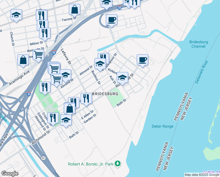 map of restaurants, bars, coffee shops, grocery stores, and more near 4626 Richmond Street in Philadelphia