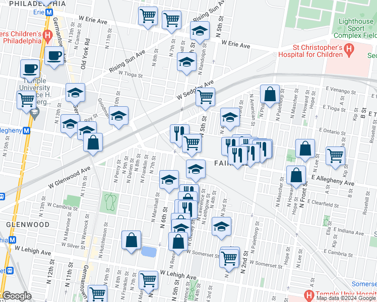 map of restaurants, bars, coffee shops, grocery stores, and more near 3209 North Randolph Street in Philadelphia