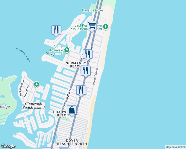 map of restaurants, bars, coffee shops, grocery stores, and more near 3665 Ocean Terrace in Lavallette