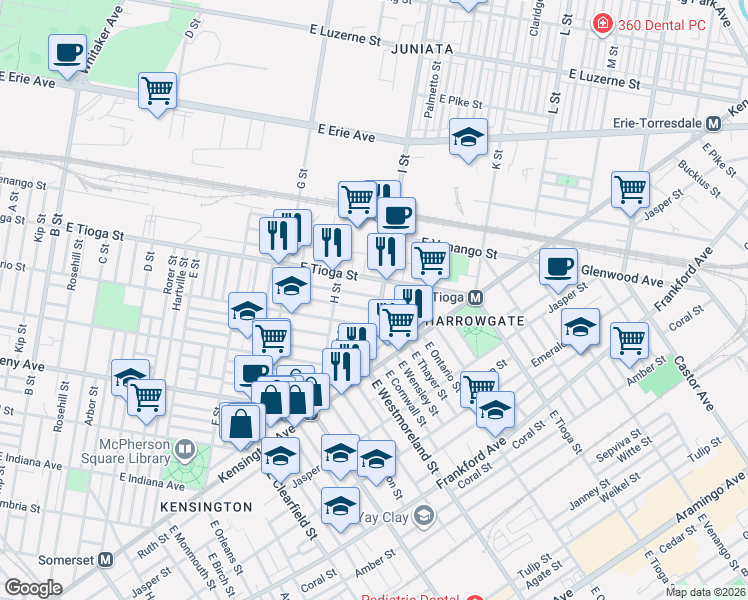 map of restaurants, bars, coffee shops, grocery stores, and more near 949 East Schiller Street in Philadelphia