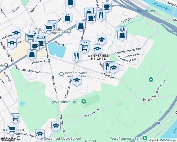 map of restaurants, bars, coffee shops, grocery stores, and more near in Philadelphia
