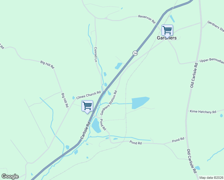 map of restaurants, bars, coffee shops, grocery stores, and more near 144 Gardners Station Road in Gardners