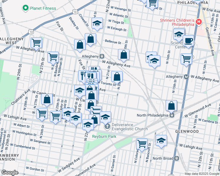 map of restaurants, bars, coffee shops, grocery stores, and more near 3011 North Lambert Street in Philadelphia