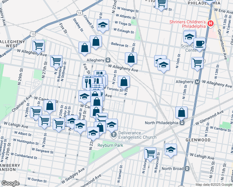 map of restaurants, bars, coffee shops, grocery stores, and more near 3011 North Lambert Street in Philadelphia