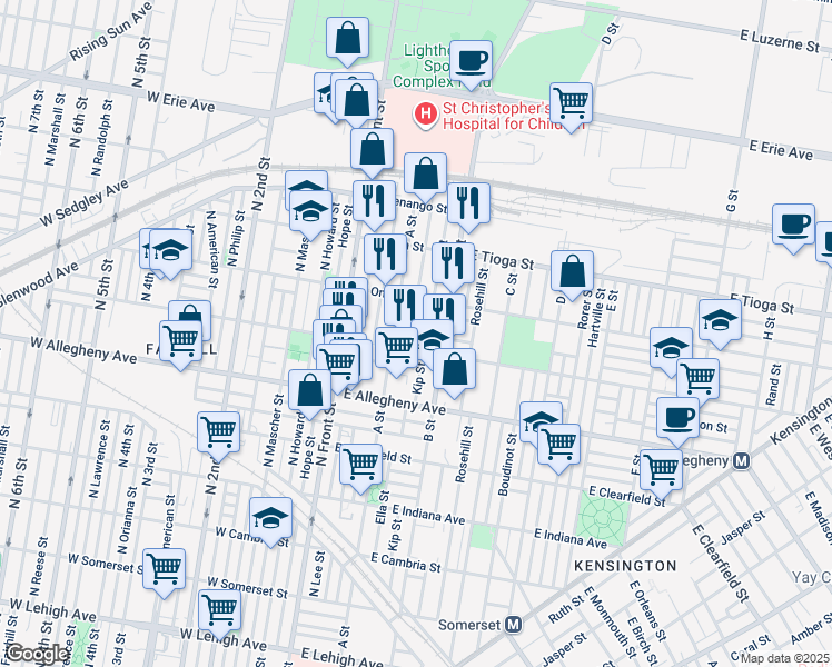map of restaurants, bars, coffee shops, grocery stores, and more near 3315 Ella Street in Philadelphia