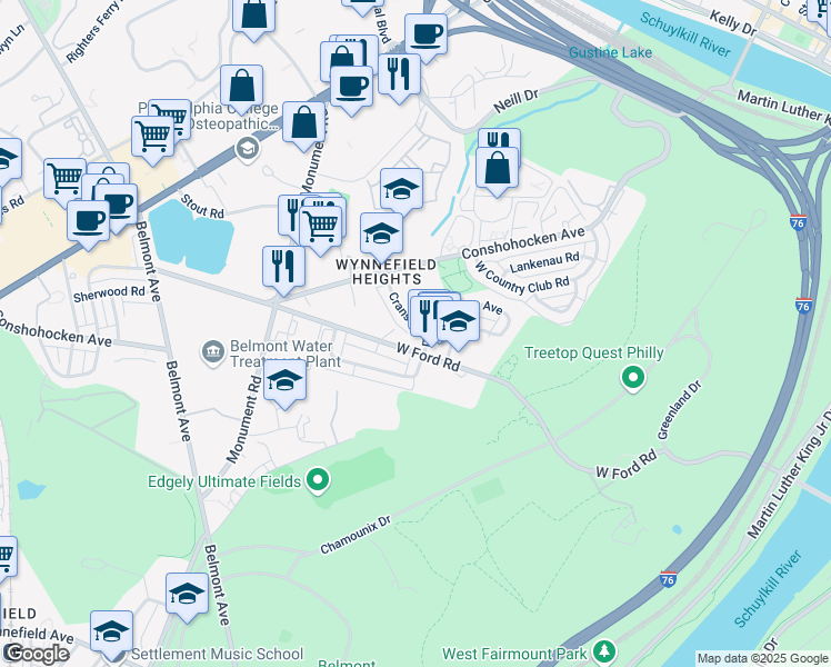 map of restaurants, bars, coffee shops, grocery stores, and more near in Philadelphia