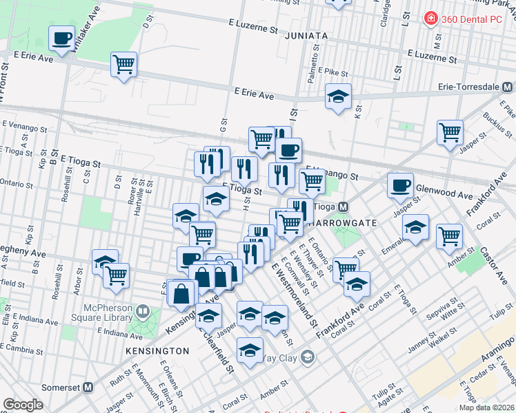 map of restaurants, bars, coffee shops, grocery stores, and more near 949 East Schiller Street in Philadelphia