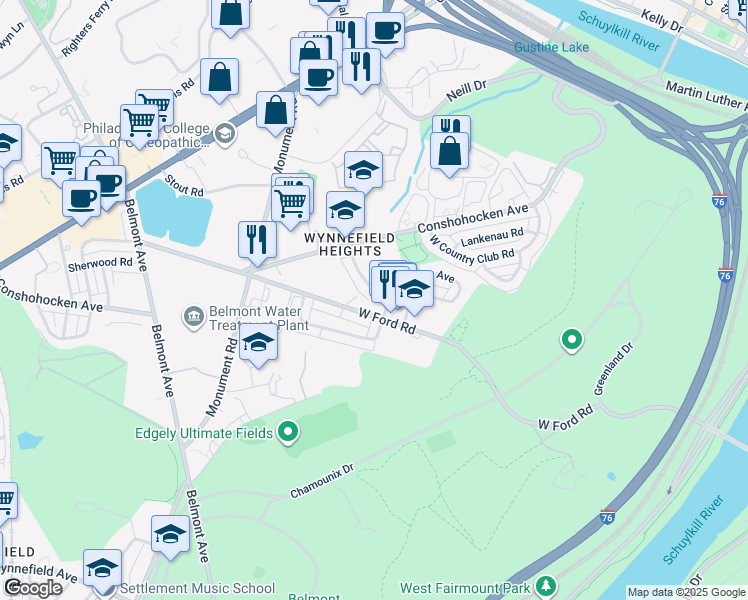 map of restaurants, bars, coffee shops, grocery stores, and more near in Philadelphia