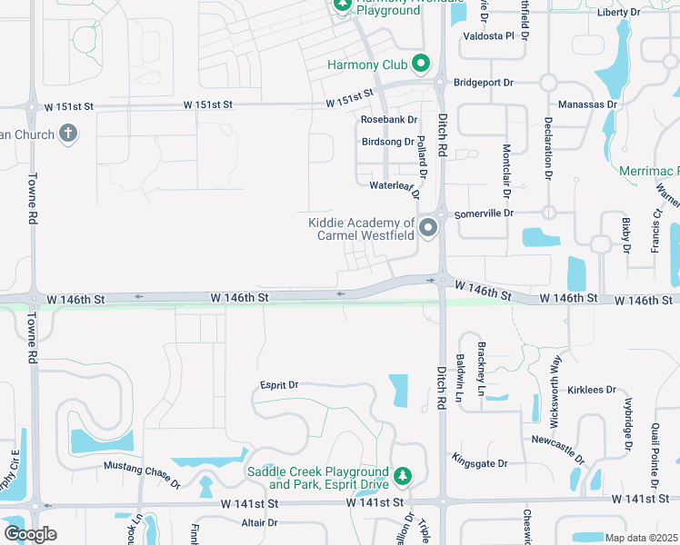 map of restaurants, bars, coffee shops, grocery stores, and more near 1698 South Waterleaf Drive in Westfield