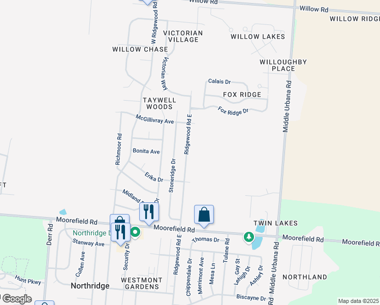 map of restaurants, bars, coffee shops, grocery stores, and more near 5320 Ridgewood Road East in Springfield