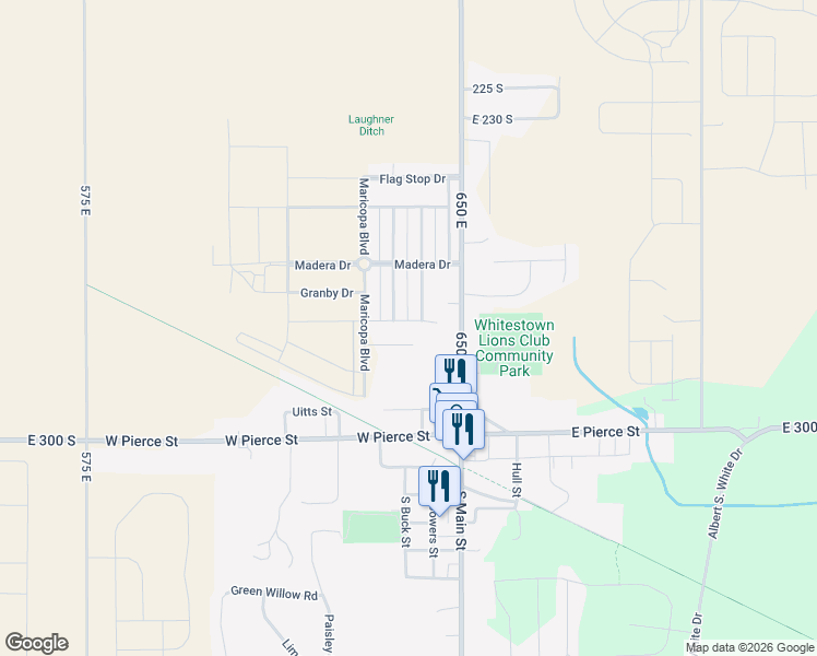 map of restaurants, bars, coffee shops, grocery stores, and more near 208 North Main Street in Whitestown
