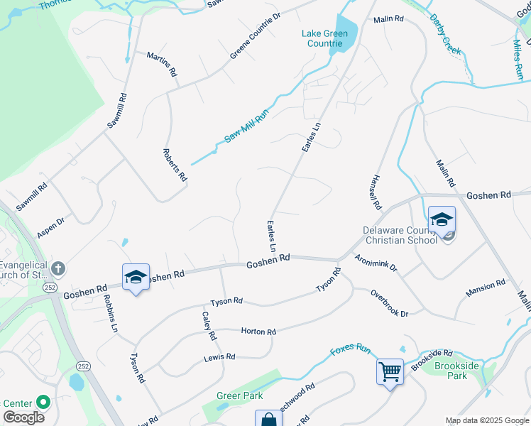 map of restaurants, bars, coffee shops, grocery stores, and more near 308 Earles Lane in Newtown Square
