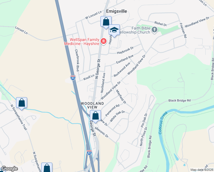 map of restaurants, bars, coffee shops, grocery stores, and more near 2465 Northland Avenue in York