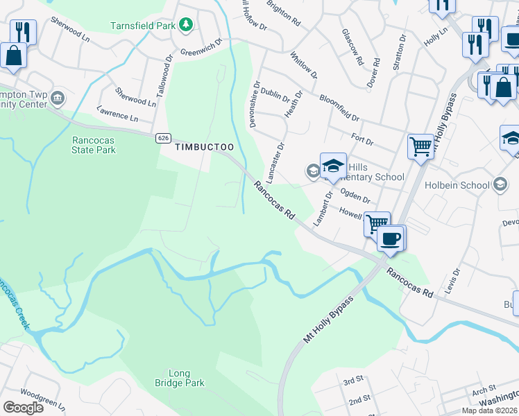 map of restaurants, bars, coffee shops, grocery stores, and more near 858 Rancocas Road in Westampton