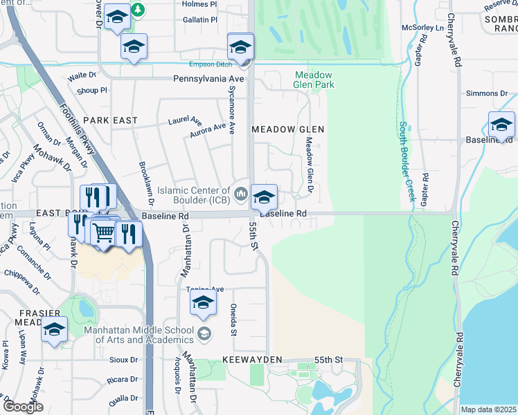 map of restaurants, bars, coffee shops, grocery stores, and more near in Boulder