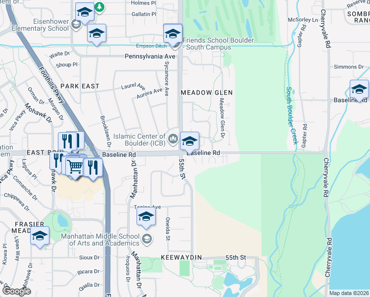 map of restaurants, bars, coffee shops, grocery stores, and more near in Boulder