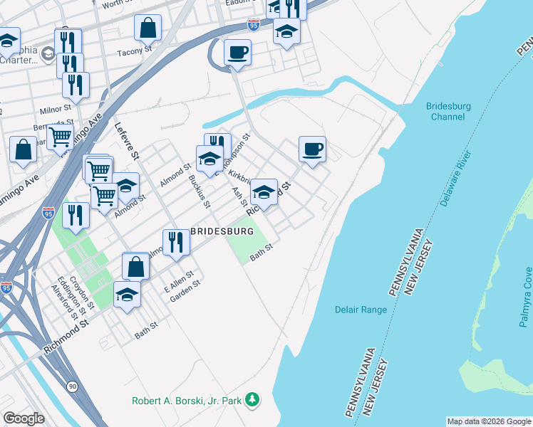 map of restaurants, bars, coffee shops, grocery stores, and more near 4742 Melvale Street in Philadelphia