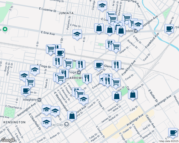 map of restaurants, bars, coffee shops, grocery stores, and more near 3540 Ruth Street in Philadelphia