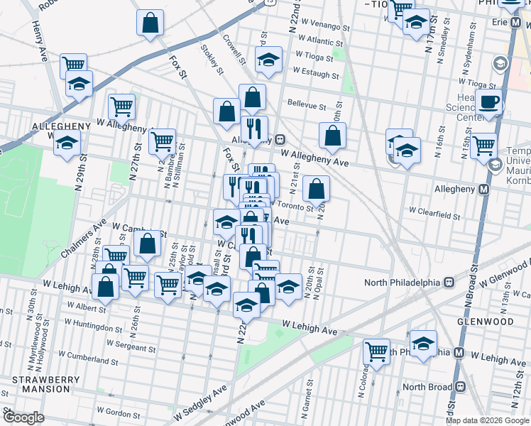 map of restaurants, bars, coffee shops, grocery stores, and more near in Philadelphia