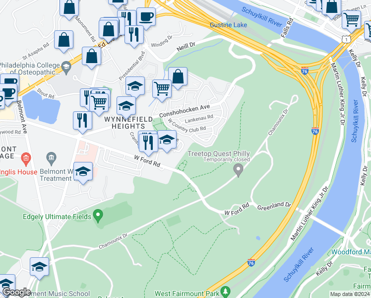map of restaurants, bars, coffee shops, grocery stores, and more near 2665 Wentworth Road in Philadelphia