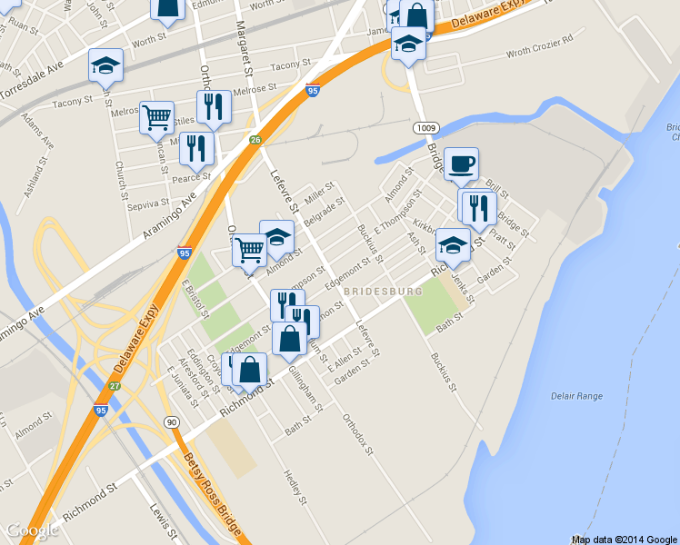 map of restaurants, bars, coffee shops, grocery stores, and more near 4506 Edgemont St in Philadelphia