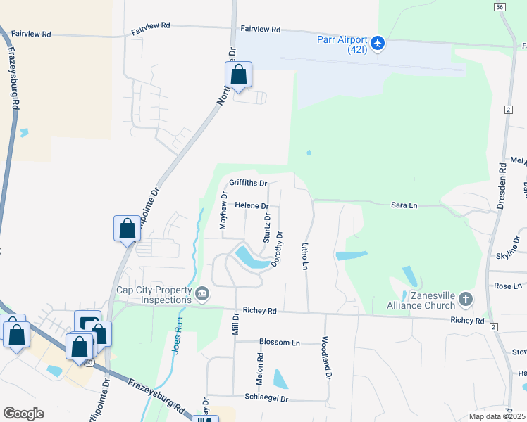 map of restaurants, bars, coffee shops, grocery stores, and more near 3985 Sturtz Drive in Zanesville