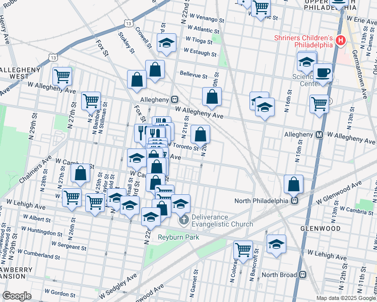 map of restaurants, bars, coffee shops, grocery stores, and more near 3023 North Lambert Street in Philadelphia