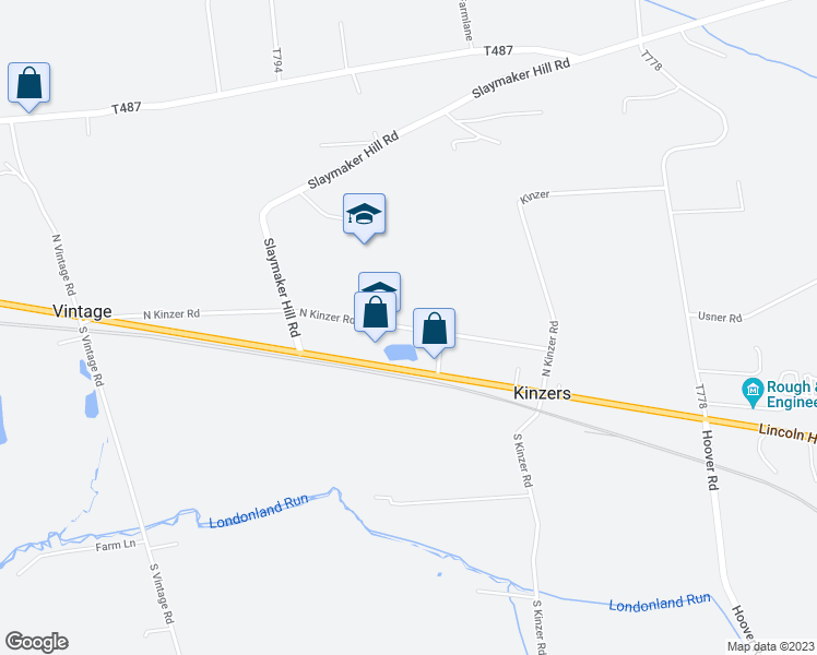 map of restaurants, bars, coffee shops, grocery stores, and more near 31 North Kinzer Road in Kinzers