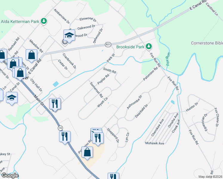 map of restaurants, bars, coffee shops, grocery stores, and more near 1843 Wyatt Circle in Dover