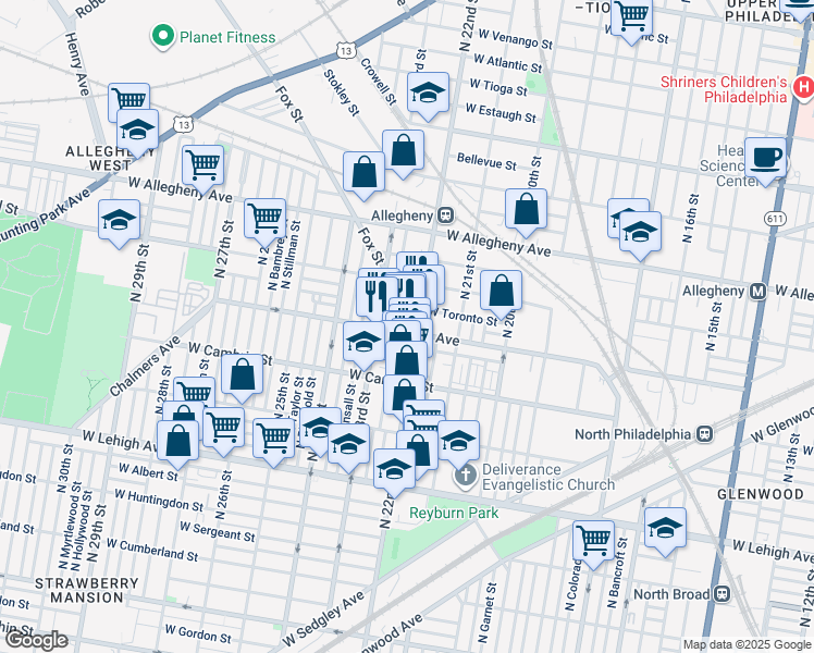 map of restaurants, bars, coffee shops, grocery stores, and more near 3005 N Croskey St in Philadelphia