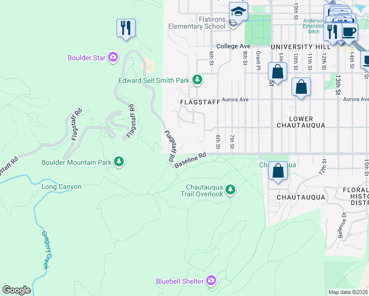 map of restaurants, bars, coffee shops, grocery stores, and more near 430 Gregory Lane in Boulder