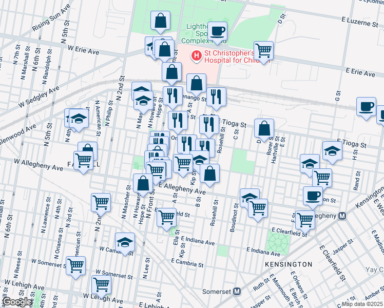 map of restaurants, bars, coffee shops, grocery stores, and more near 3325 Ella St in Philadelphia