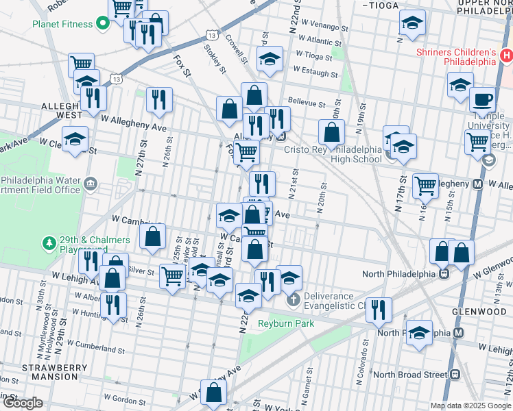map of restaurants, bars, coffee shops, grocery stores, and more near 3005 N Croskey St in Philadelphia