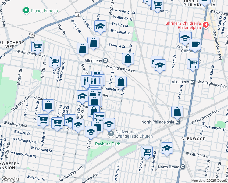 map of restaurants, bars, coffee shops, grocery stores, and more near 3023 North Lambert Street in Philadelphia