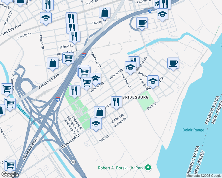 map of restaurants, bars, coffee shops, grocery stores, and more near 4506 Edgemont Street in Philadelphia