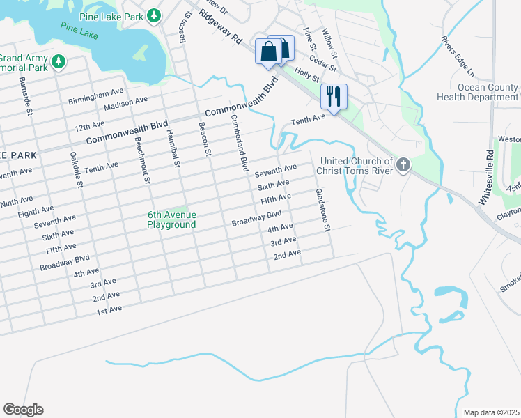 map of restaurants, bars, coffee shops, grocery stores, and more near 2008 5th Avenue in Toms River