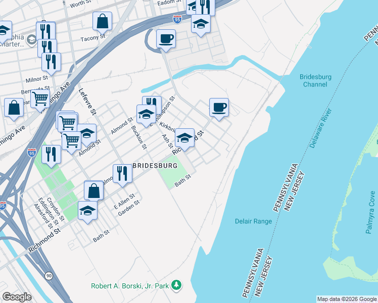 map of restaurants, bars, coffee shops, grocery stores, and more near 4742 Melvale Street in Philadelphia