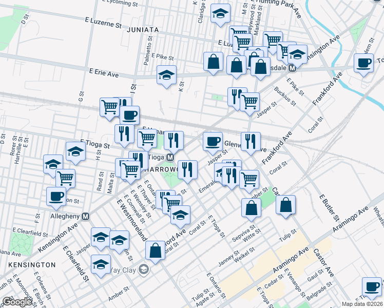 map of restaurants, bars, coffee shops, grocery stores, and more near 3540 Ruth Street in Philadelphia