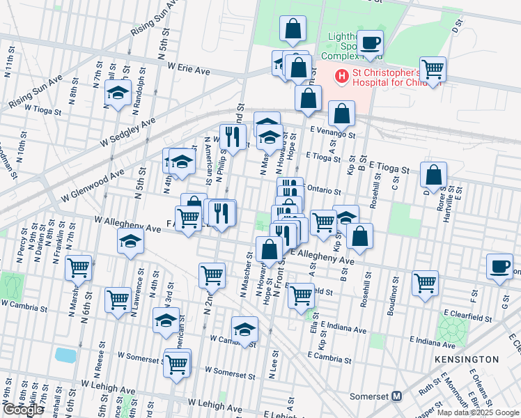map of restaurants, bars, coffee shops, grocery stores, and more near 3304 Waterloo Street in Philadelphia