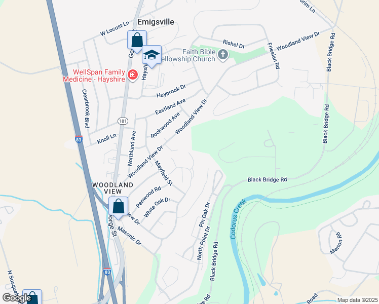 map of restaurants, bars, coffee shops, grocery stores, and more near 1101 Skyview Drive in York