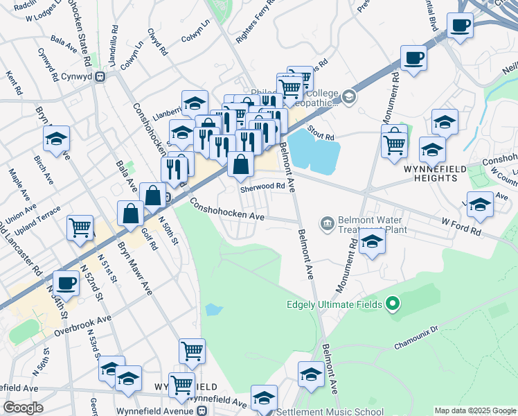 map of restaurants, bars, coffee shops, grocery stores, and more near 2711 North 46th Street in Philadelphia
