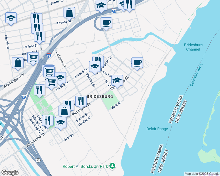 map of restaurants, bars, coffee shops, grocery stores, and more near 4652 Richmond Street in Philadelphia