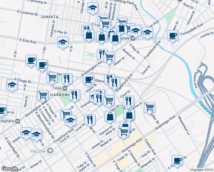 map of restaurants, bars, coffee shops, grocery stores, and more near 1936 Castor Avenue in Philadelphia
