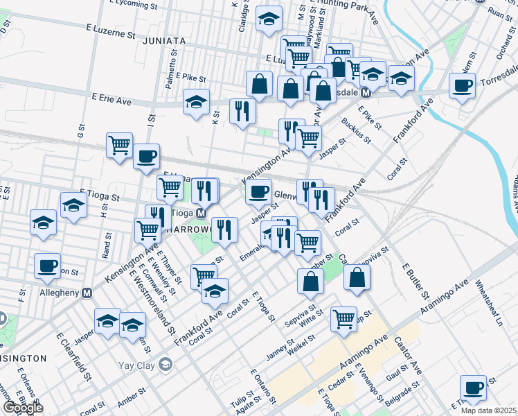map of restaurants, bars, coffee shops, grocery stores, and more near 1838 East Venango Street in Philadelphia