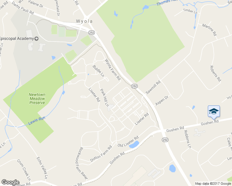 map of restaurants, bars, coffee shops, grocery stores, and more near 3741 Rosemont Pass in Newtown Square